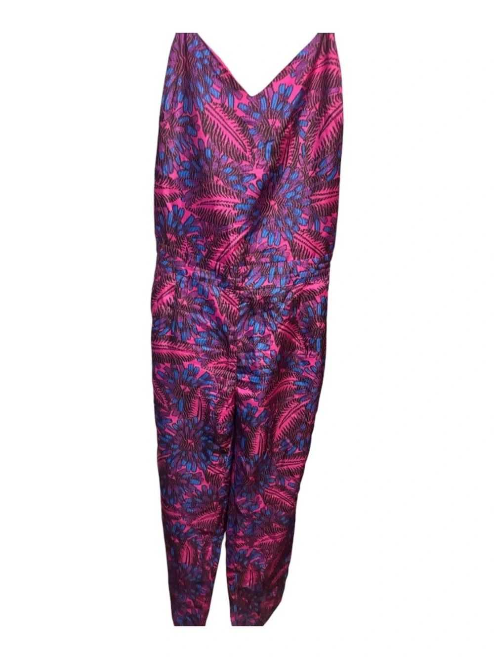 J. Crew Pink and Blue Floral V-Neck Jumpsuit